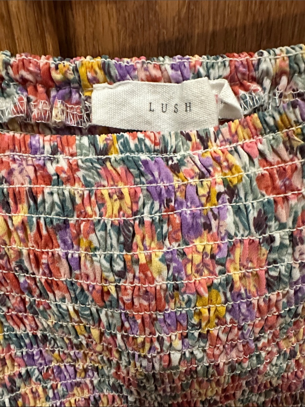 Lush Floral Smocked Pink Multi Off-Shoulder Crop Top - Picture 2 of 7